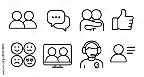 Social interaction icons for communication and support illustrations