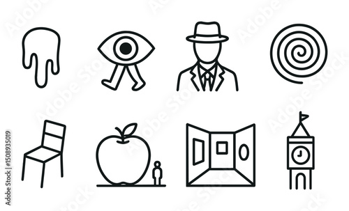 Surreal icons including eye with legs and spiral for creative design