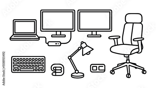 Home office setup with ergonomic chair and dual monitors for productivity