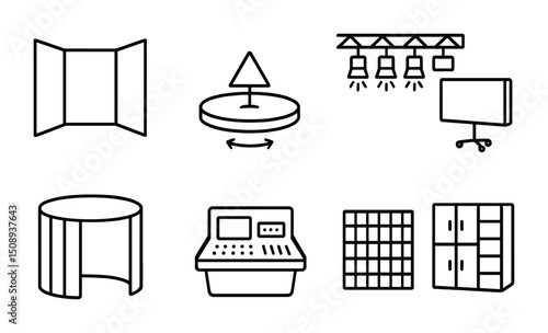 Set of minimalist icons for event planning and office design concepts
