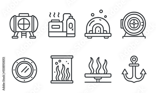 Industrial and nautical icons set for design projects