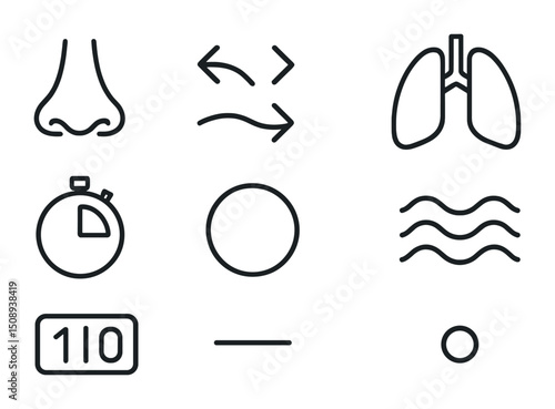 Breathing and respiration icons for health and education, design for infographics or teaching