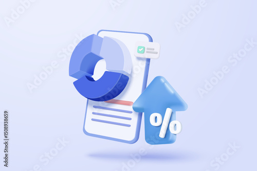 3D stock trading graph with mobile phone. Sell and buy money cash and exchange with finance business concept, earning investment. 3d bank trading vector icon for investment render illustration