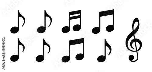 Collection of Musical Notes and Treble Clef Symbols