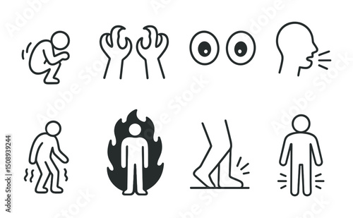 Physical and emotional reactions icons for stress awareness and education