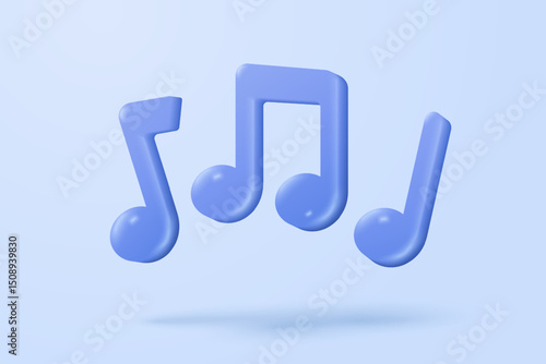 3d music note is symbol denoting a musical sound. Audio tune and harmony tone. Decoration element of musical song festivals and concerts. 3d melody notes icon vector render illustration