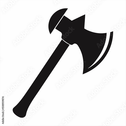 Old, rusty ax and hammer vector illustration with a wooden handle and sharp metal blade isolated on white