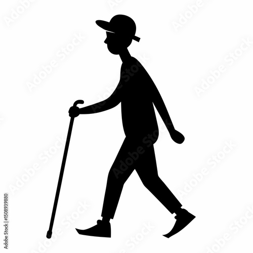 Sightless young man with walking cane Blind person
