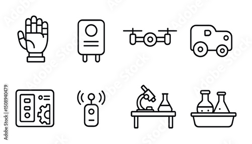 Innovative technology concepts with gadgets and scientific instruments