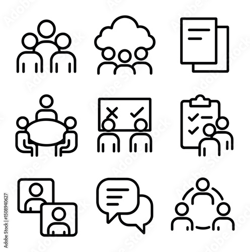 Collaborative Learning Icons. Outline icon set of collaborative learning: student team,