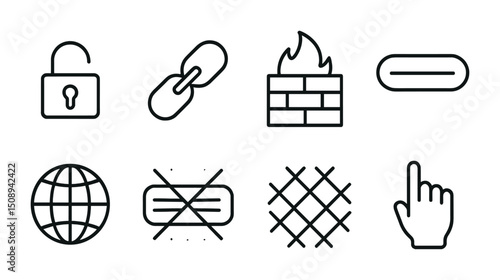 Cyber security and network protection icons for web design and development