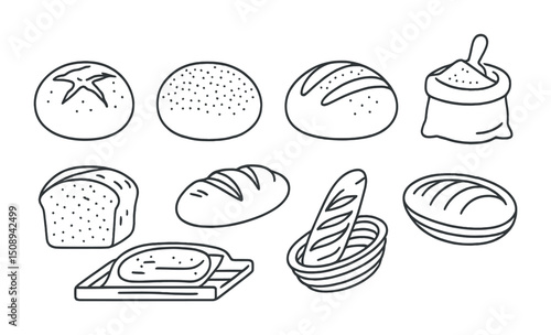 Variety of hand drawn bread illustrations for bakery designs and decor