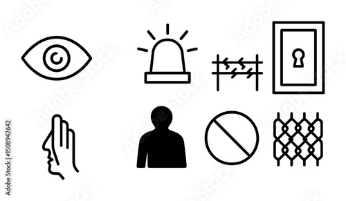 Security and surveillance icons for access control and privacy themes