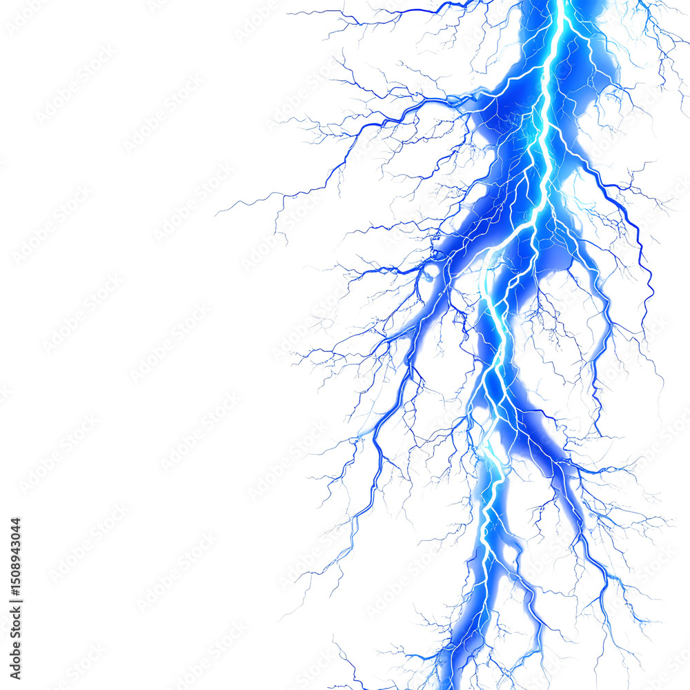 Fototapeta premium A striking blue lightning bolt with intricate branching patterns, showcasing the dynamic and powerful nature of electricity