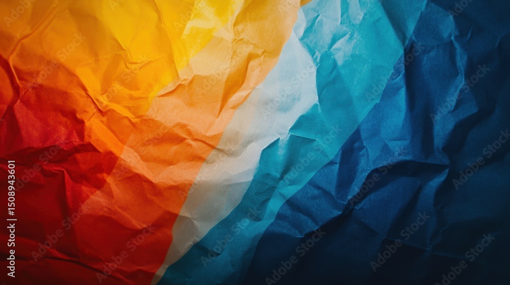 Fototapeta premium Textured background with crumpled paper effect dyed in a gradient of multiple background colors for artistic feel