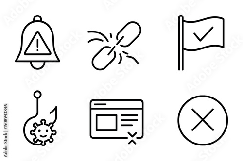 Cybersecurity alert and protection icons for digital design projects