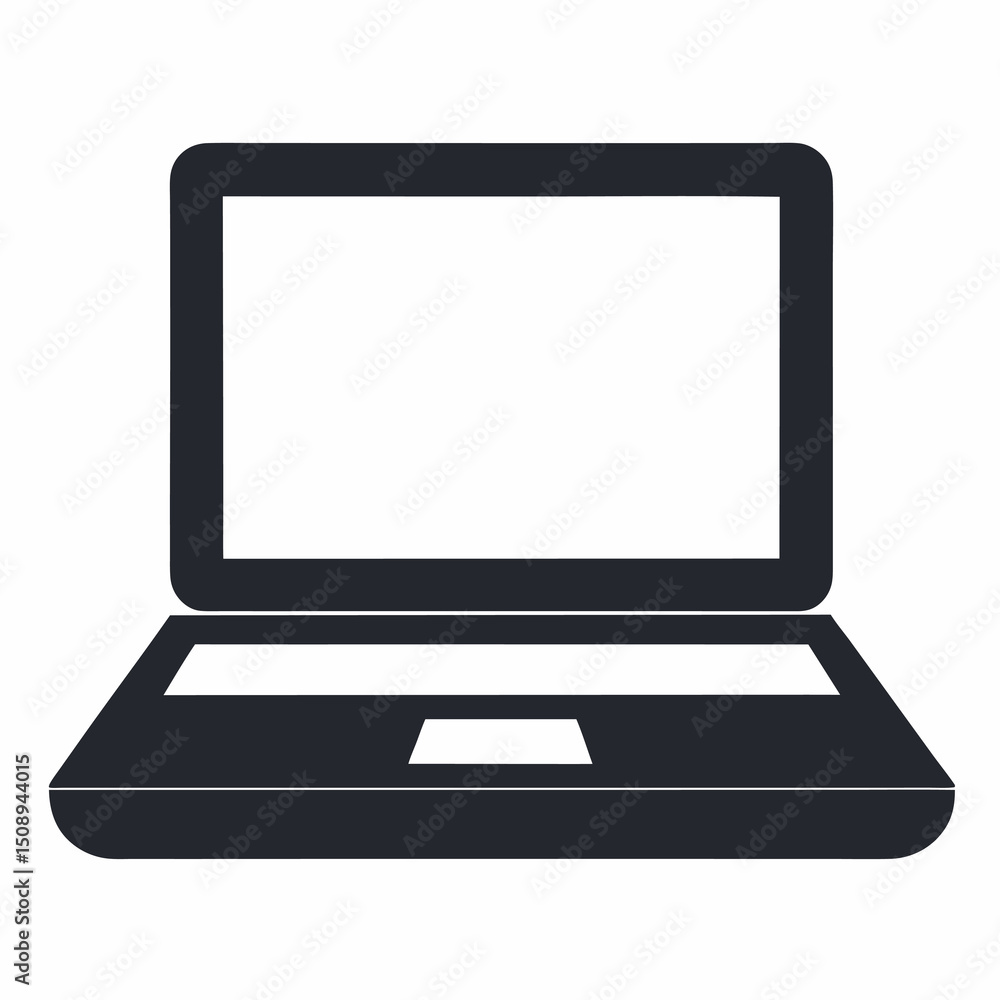 A simple illustration of a black laptop with a blank screen. A simple illustration of a black laptop with a blank screen.