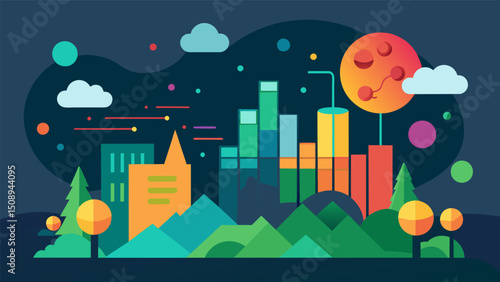 A digital art piece that visualizes realtime air quality data with colors and shapes changing depending on pollution levels in the immediate vicinity.. Vector illustration