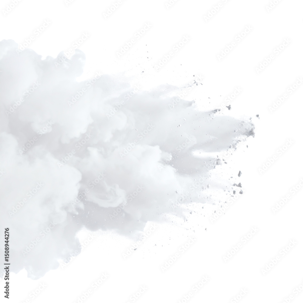 Fototapeta premium A burst of white powder resembling a cloud or explosion, creating a dynamic, textured visual effect