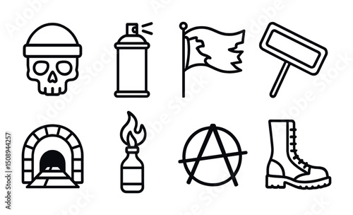 Icons of rebellion and protest: skull, anarchy, and more for design projects