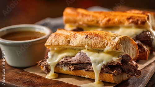 Juicy Roast Beef Sandwich with Melted Cheese and Au Jus