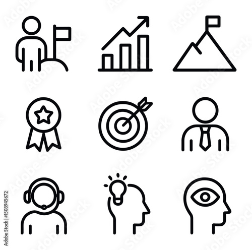 Expertise Level Icons. Outline icon set of expertise levels: beginner, intermediate, advanced, proficient, specialist, expert,