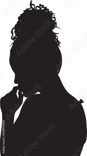 vector; silhouette side view of teen girl pensive looking down