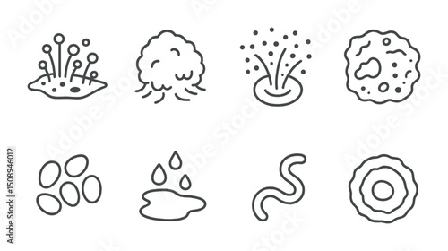Set of hand-drawn microorganism and virus vector icons for medical design