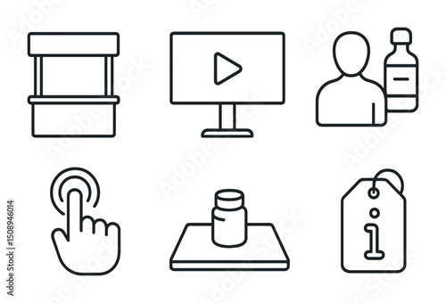 Vector icons of online shopping interactions and product information