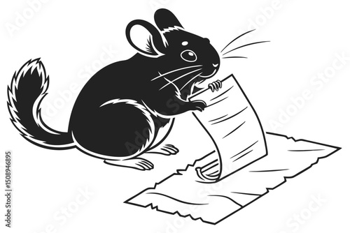Adorable chinchilla reading a message black and white vector illustration graphic