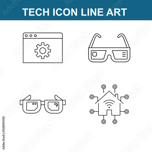 full editable tech line art icon on white background 
