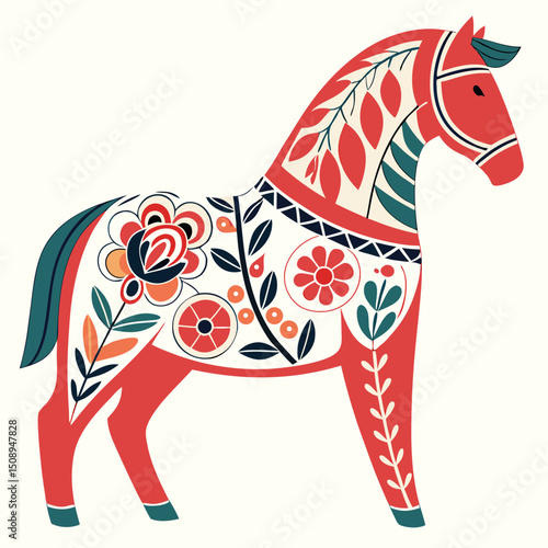 Scandinavian Folk Art Horse Illustration