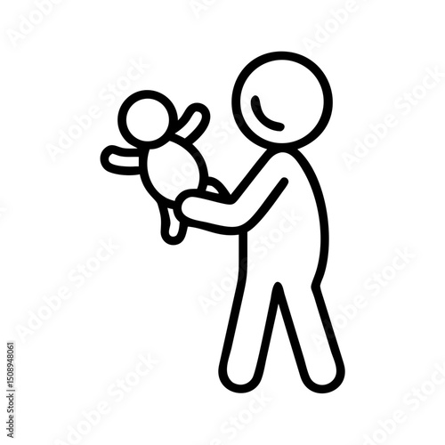 Stick figure joyfully holds baby, symbolizing family and care