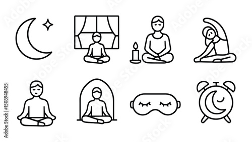 Mindfulness and relaxation icons set for wellness design
