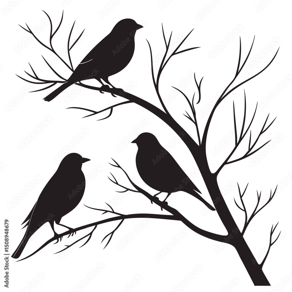 Birds silhouette on tree branches vector illustration simple elegant design Birds silhouette on tree branches vector illustration simple elegant design