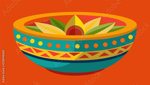 A colorful handmade ceramic bowl displaying the vibrant hues of a traditional Guatemalan pepian dish.. Vector illustration
