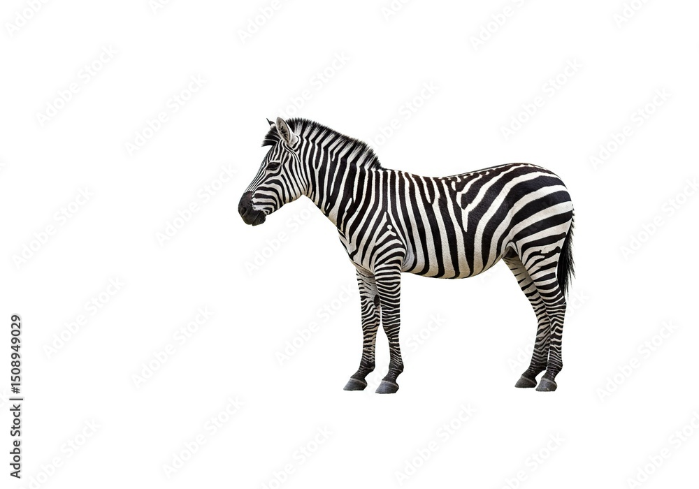 Fototapeta premium Zebra standing profile against white background (1)