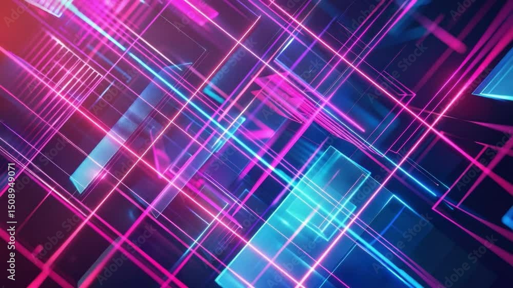 Vibrant Abstract Background with Neon Lights and Geometric Patterns in Blue and Pink Hues 4k video footage Vibrant Abstract Background with Neon Lights and Geometric Patterns in Blue and Pink Hues 4k video footage