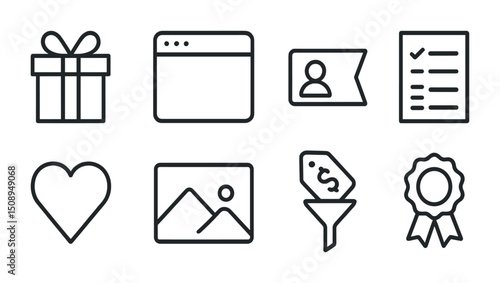 Web interface elements with gift, profile, and certification icons for digital design
