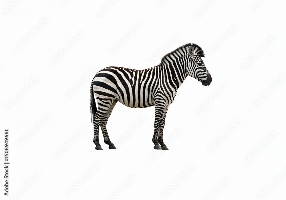 Fototapeta premium Zebra standing profile against white