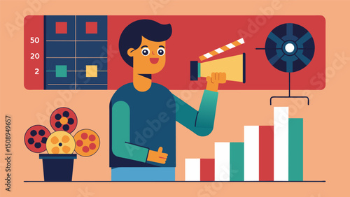 A filmmaker studying data on audience viewing patterns to determine the optimal length for their upcoming feature film.. Vector illustration