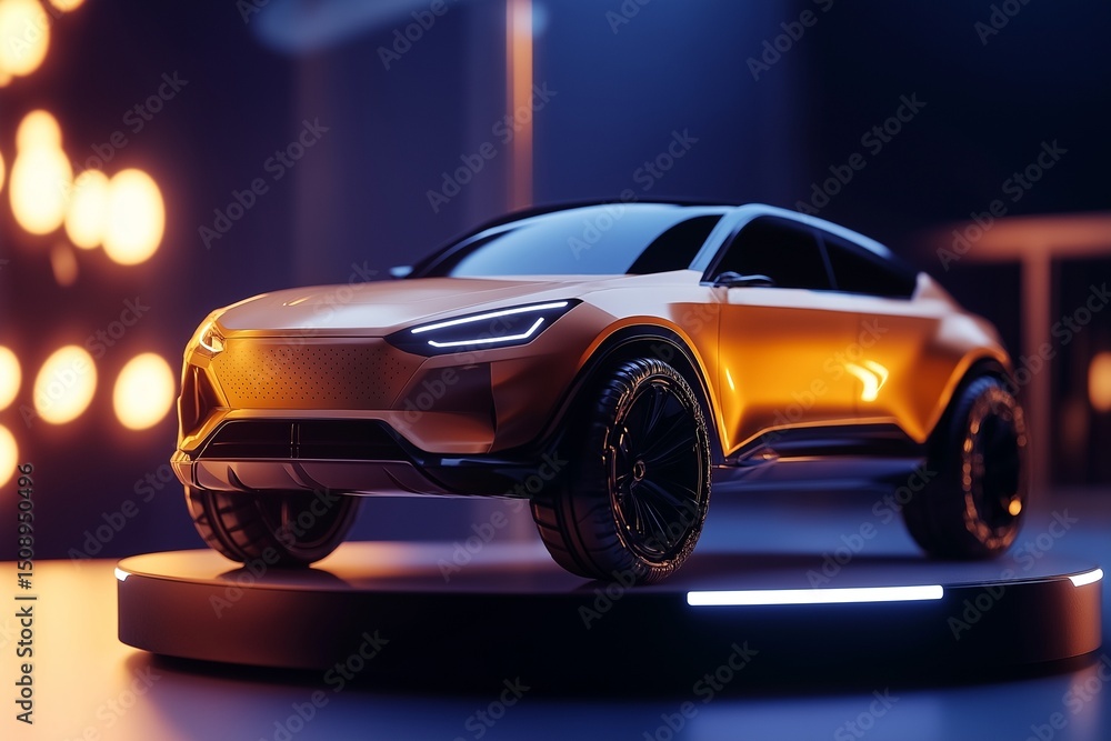 Naklejka premium modern suv car on podium display by generative ai
