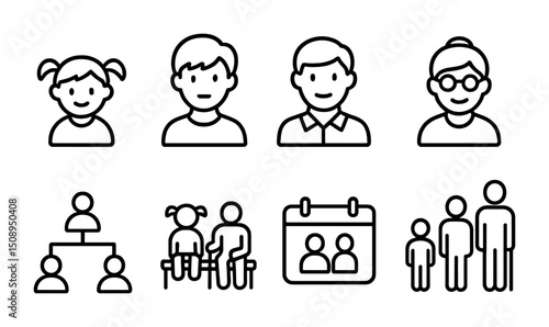 Family structure concepts and generations outline icons for visual design projects