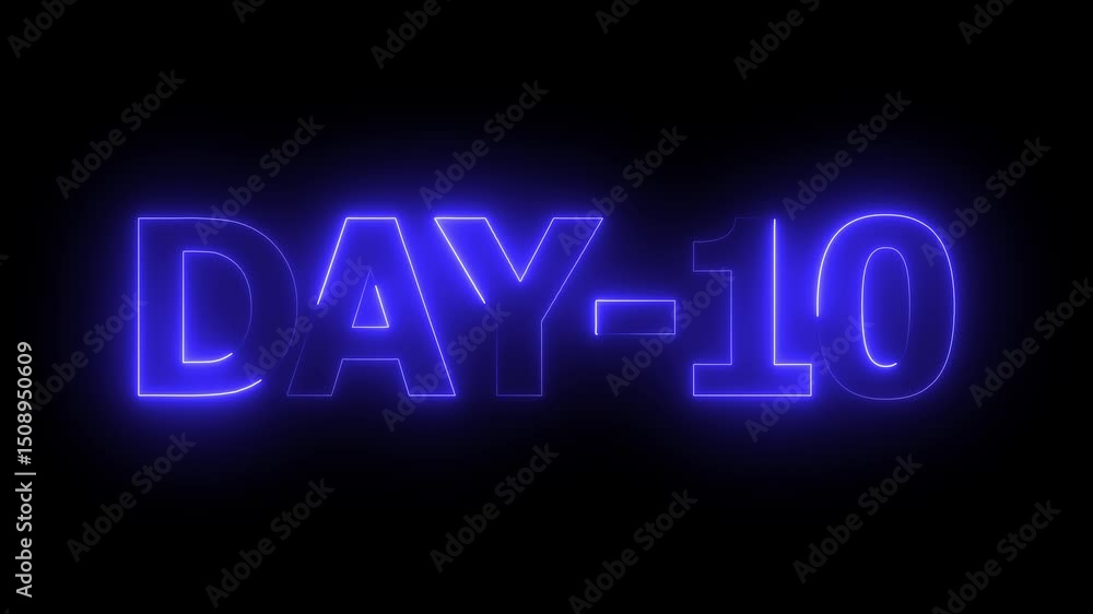 Day 10 text animation by blue color neon on black background. Day 10 text animation by blue color neon on black background.
