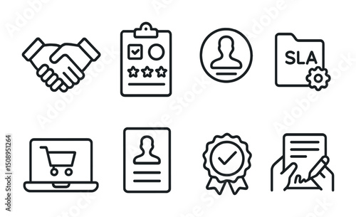 Business and management icons for contracts and online shopping concepts
