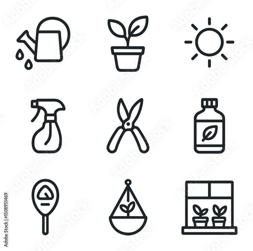 Houseplant Care Icons. Outline icon set of personal and professional boundary-setting: closed office