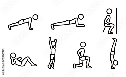 Illustrated workout poses for fitness routines and exercise planning