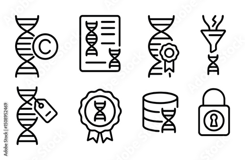 Genetic data security and protection icons for educational and design use