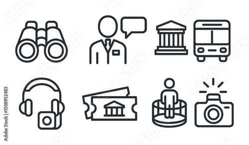 Travel and tourism icons for planning adventures or designing brochures