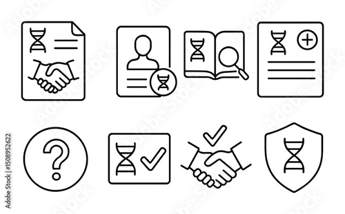 Genetic research and analysis icons for biomedical applications